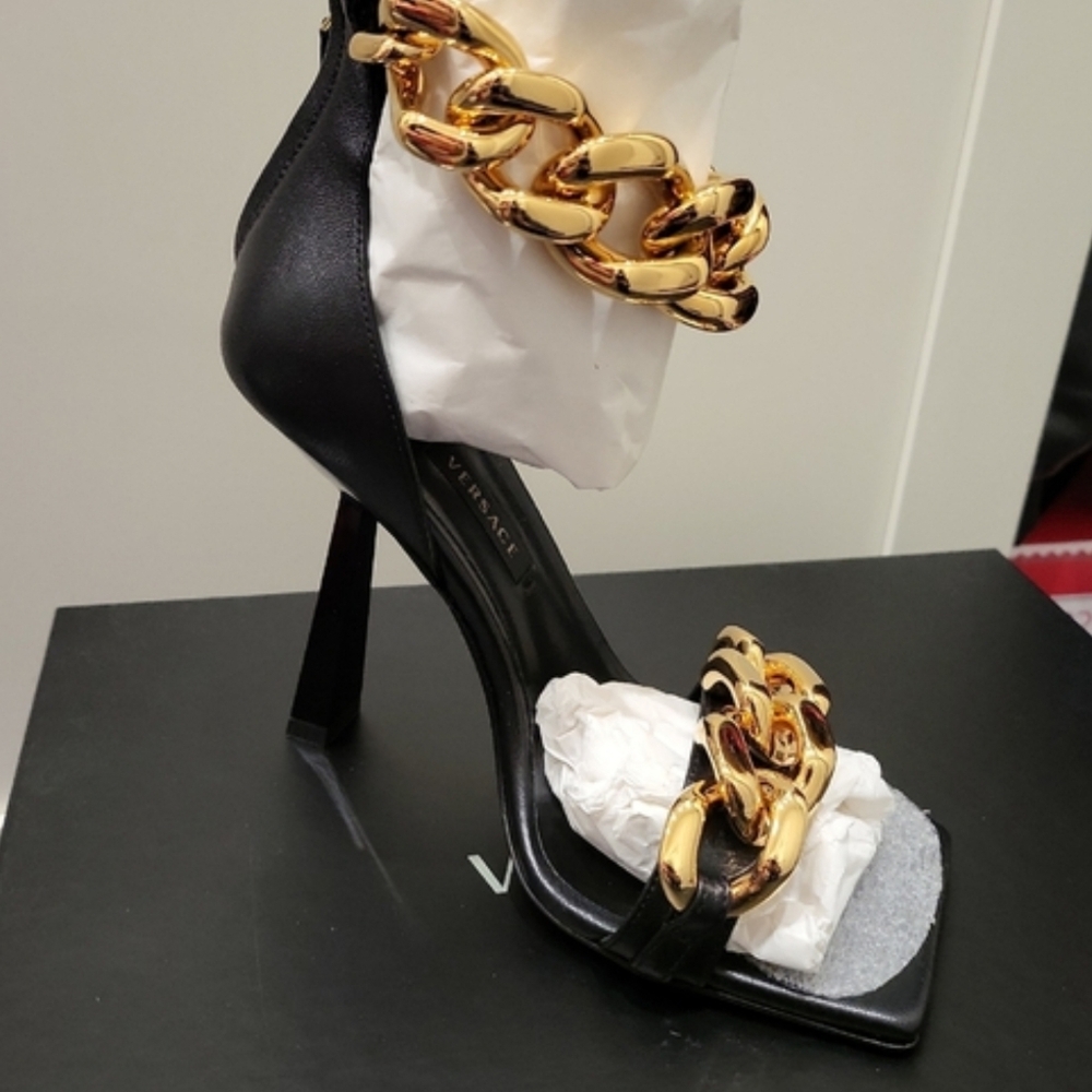 Versace Black and Gold Chain Heels